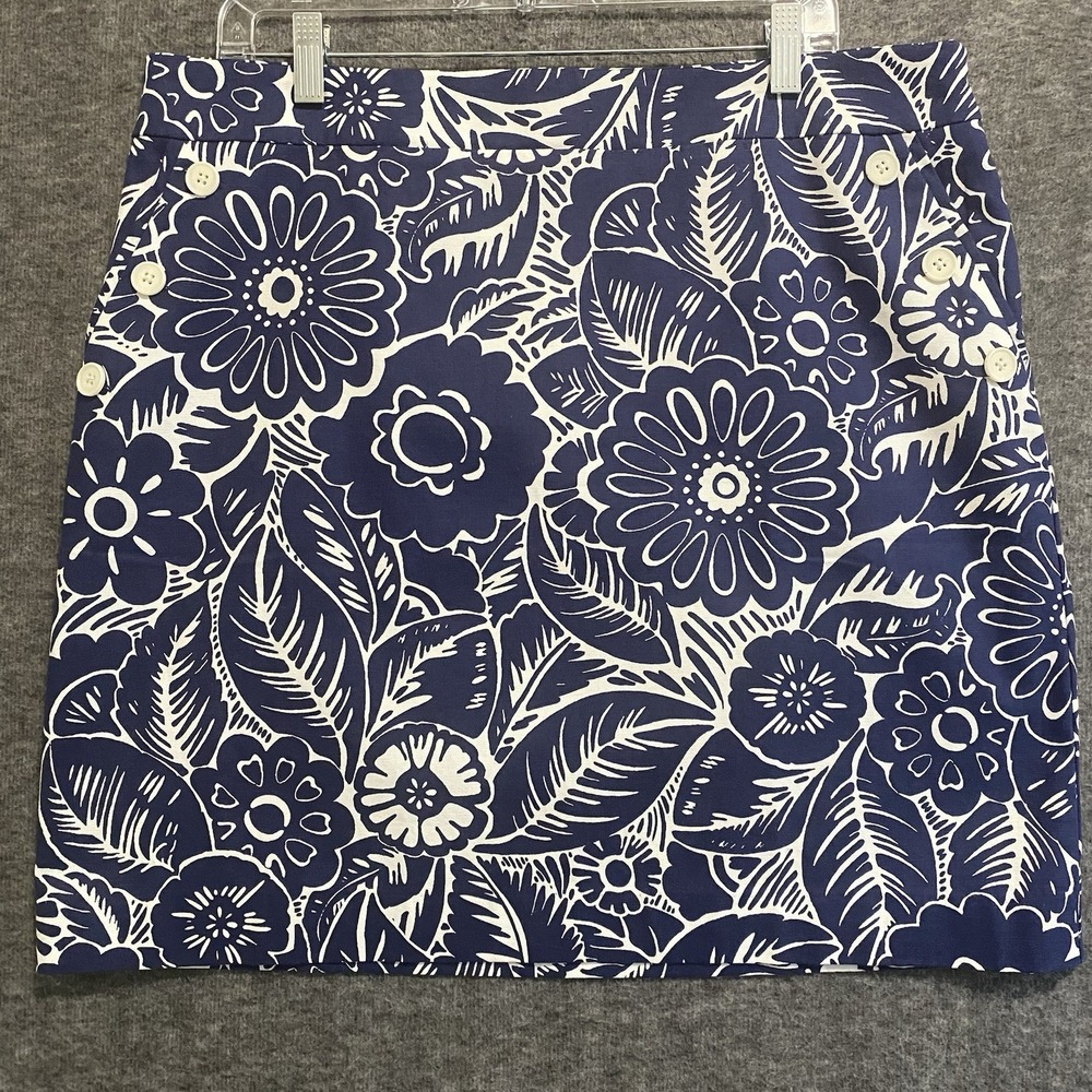 NEW Talbots Skirt Womens 16 Blue White Floral Pencil Lined Pockets Office Preppy